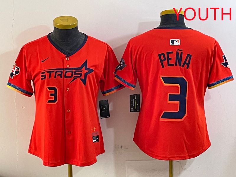 Youth Houston Astros #3 Pena Orange Fourth generation Joint Name Nike 2025 MLB Jersey style 4->youth mlb jersey->Youth Jersey